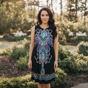 Enfocus Studio Black Paisley Fit & Flare Dress Size 4